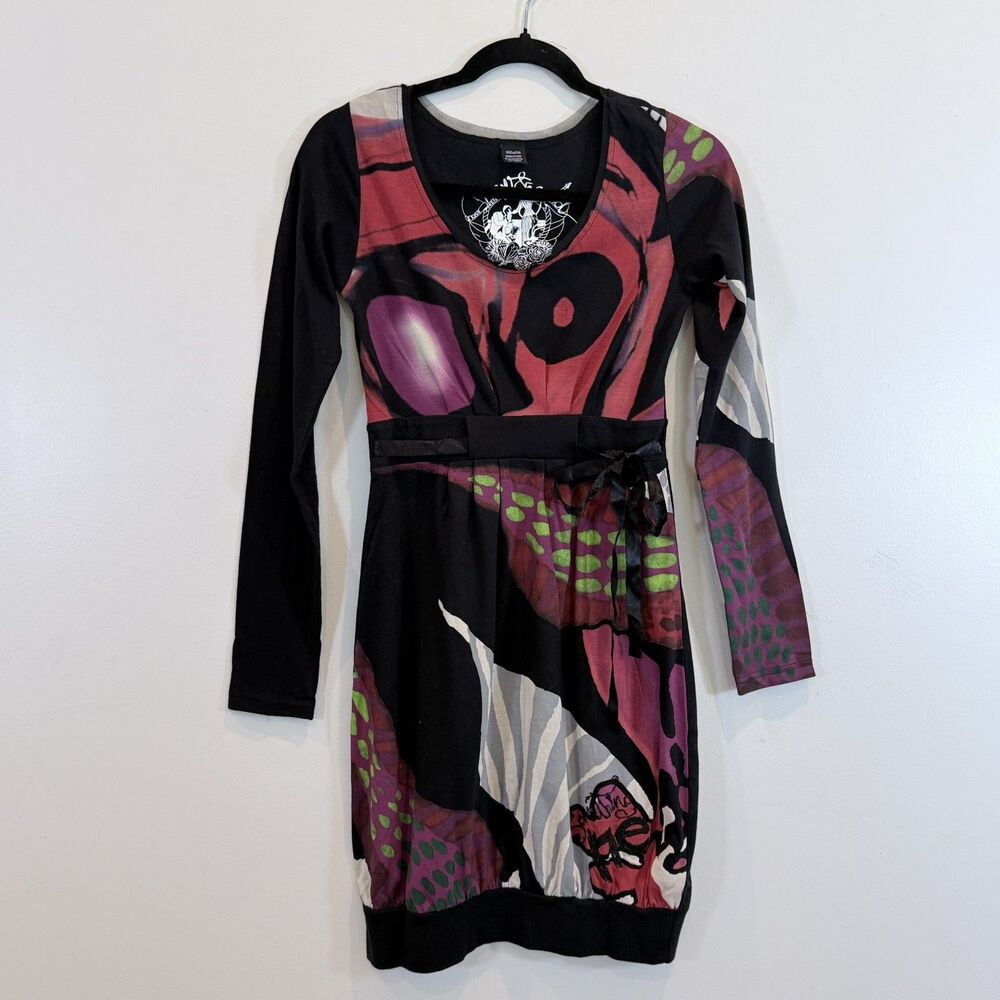 Desigual NWT Hikaru Dress Long Sleeve Knit Multi-Color Black Mini S